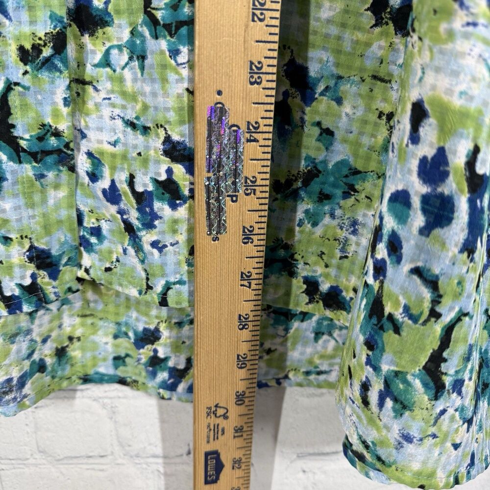 Kim Rogers Women’s Size 2X Sleeveless Button Front Blouse Green Blue Abstract Pr - Picture 7 of 10